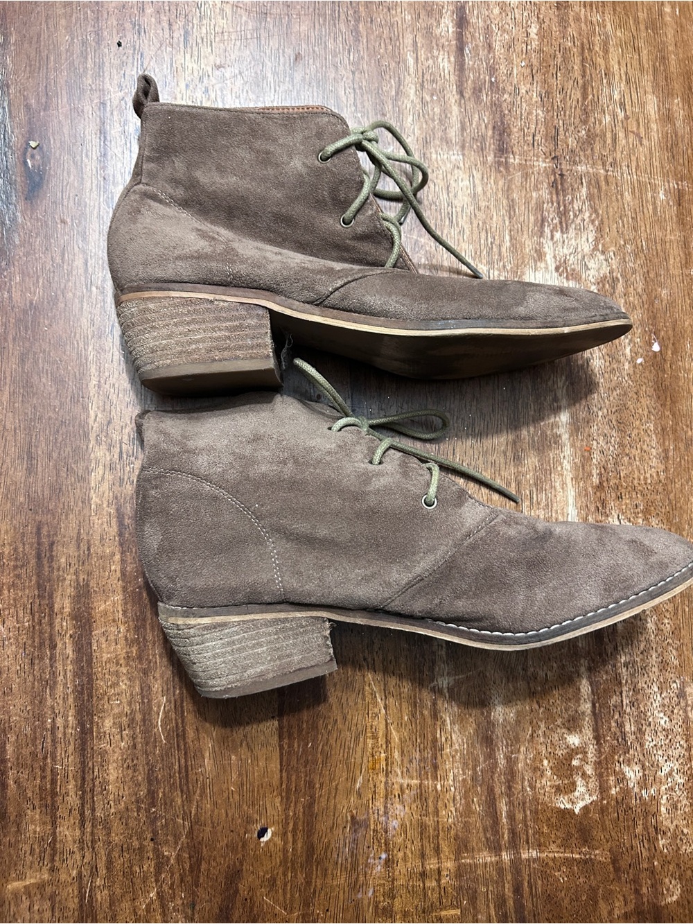 Faux suede Victorian style lace up booties tan 8 - Picture 3 of 7